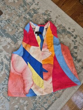 Sleeveless Multicolor Abstract Print V-Neck Top